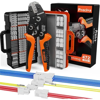 Immagine prodotto di Set di pinze a crimpare, 472 pezzi | Include connettori Mini-Fit Jr. a 2/4/6/8/10 pin | Strumento professionale per crimpare connettori Dupont, Molex, JST-PH/XH, KF2510, AMP/TE | Per cavi da 0,08-1,5mm²