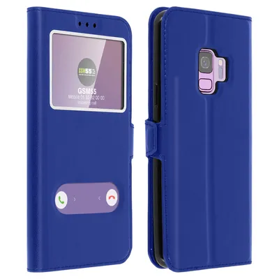 Immagine prodotto di Cover flip a doppia finestra per Samsung Galaxy S9 con funzione stand - blu
