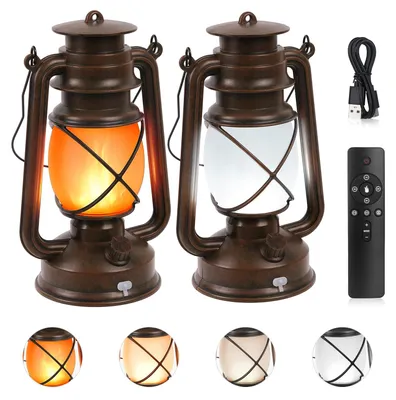 Immagine prodotto di Lampada a LED ricaricabile, set di 2 lanterne da giardino vintage con effetto tremolante