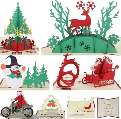 Immagine prodotto di Confezione da 8 biglietti di Natale 3D a libro - Biglietti di auguri con busta per Natale/Capodanno