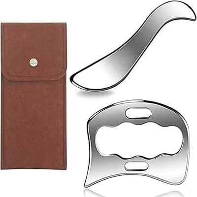 Obrázek produktu pro Gua Sha nerezový škrabka na svaly a fascie, nástroje Guasha pro uvolnění svalů a zmírnění bolesti, zlepšení fascie uzlů, balení po 2 kusech