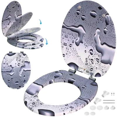 Image de CASARIA® Abattant WC Frein de Chute Forme O en Bois MDF - Gouttes d'Eau
