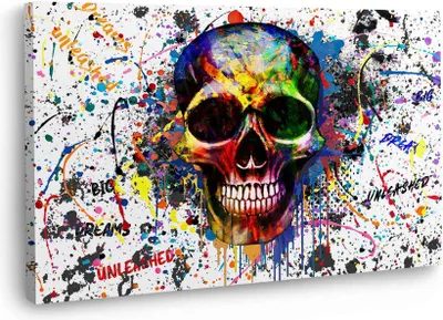 Produktbild von Skull Colour Pop Art Style Wandbild Leinwandbild Kunstdruck XL Deko: 120x80x2cm