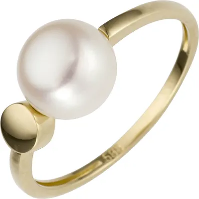 Ring-aus-585-Gelbgold-mit-Süßwasser-Perle-weiß