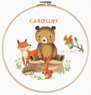 Produktbild von Kreuzstich-Set von Vervaco, "Bär mit Freunden aus dem Wald", Zählschema, Aida 14, Durchmesser 24 cm
