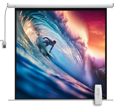 Immagine prodotto di Schermo di proiezione elettrico da 85 pollici, rapporto 1:1, risoluzione HD 4K | Colore: Bianco | Dimensioni: 176,5 x 8 x 176,5 cm