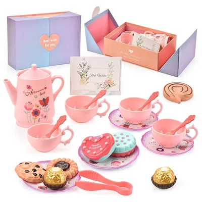 Produktbild von Mädchen Kinder Teeset Spielzeug mit Zubehör und Box, Rollenspiel Küchen Spielzeug, perfektes Geburtstagsgeschenk für 3-8 Jahre