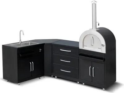 Immagine prodotto di Cucina da esterno in acciaio a 4 pezzi con forno per pizza - Oviala Memphis