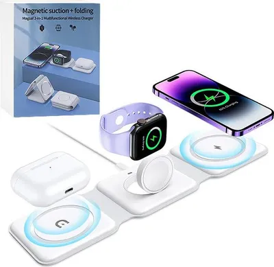 Zdjęcie produktu dla Ecobox Ładowarka Magsafe Bezprzewodowa Biała 3W1 F-182 15W