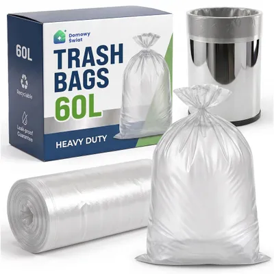 Obrázok produktu pre Priehľadné Klasické Odolné Univerzálne Vrecie Na Odpadky 60 L, 1 Rolka