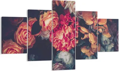 Produktbild von Bild auf Leinwand - Leinwandbild - 5 Teile - Blumenstrauß Blumen Rosen - 125x70cm - Wand Bild - Wanddeko - Wandbilder - Leinwanddruck - Bilder - Wanddekoration - Leinwand bilder - EA125x70-5002