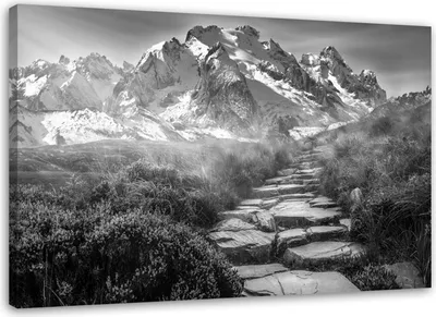 Produktbild von Leinwandbild steinstraße in den bergen schwarz und weiß 60x40 cm Feeby grau wandbild bereit zum aufhängen