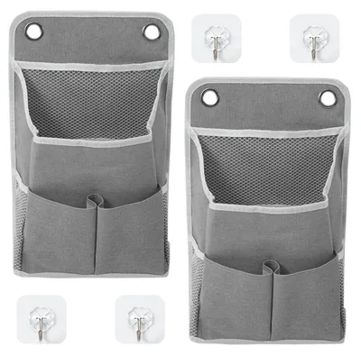 Hängeorganizer-Set 2er grau mit 4 Haken, 36x22x10 cm