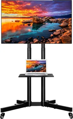 Produktbild von Yaheetech TV Ständer auf Rollen, höhenverstellbar, für Fernseher 32-75 Zoll, Max. VESA 600 x 400 mm, mit Doppelstangen & Ablage