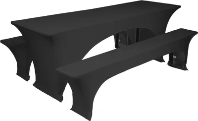 Produktbild von TexDeko Stretch Hussen für Bierzeltgarnitur gepolstert 220 x 50cm Blickdicht Biertischhusse 5TLG Set Bierbankhussen Festzeltgarnitur bügelfrei strapazierfähig (Anthrazit)