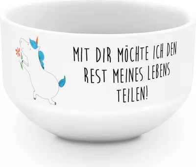 Produktbild von Mr. & Mrs. Panda schälchen Einhorn Blume - Weiß - Geschenk, Liebe, Einhörner, Heiraten, Unicorn, bunte Müslischale, Suppenschüssel, Antrag, Schüssel, dessertschale