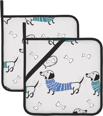 Produktbild von Topflappen, isolierter Topflappen, dick, hitzebeständig, zum Grillen, Kochen, Backen, 2 Stück,Cartoon-Dackel