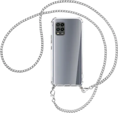 Produktbild von Handykette Backcover-Schutzhülle mit Band (Metall silberfarben) für Xiaomi Mi 10 Lite 5G (Zoom) - silberfarbene Kette