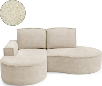 Produktbild von DomoHome Ecksofa MOLLY Ohne Schlaffunktion – Halbkreisförmig, Abriamo-Bouclé-Stoff, Mit Losen Rückenkissen, Weicher Bouclé-Bezug, 210x157x88 cm, Linke SeiteBeige