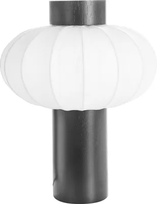 Produktbild von BELIANI Tischlampe Schwarz und Weiß Gummibaumholz mit Nylonschirm mit Schalter Modernes Design Schlafzimmer Wohnzimmer Beleuchtung