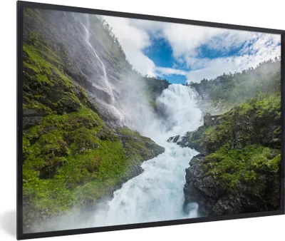 Produktbild von MuchoWow® Gerahmtes Poster Wasserfall Kjosfossen Foto 30x20 cm - Poster mit Schwarzem Bilderrahmen Wandposter Rahmen Foto Bilder - Kunstdruck - Bild-Poster