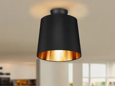 Produktbild von Kleine moderne Deckenleuchte Stoffschirm schwarz Golden für Wohnzimmer und Flur