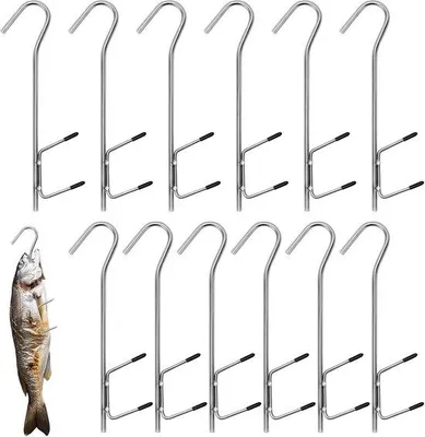 Zdjęcie produktu dla Haczyki do wędzenia, 12 sztuk - stal nierdzewna, podwójne haczyki - 21 cm - do wędzenia ryb i mięsa