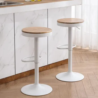 Produktbild von Barhocker - Barstuhl - Höhenverstellbar - Drehbar - Ohne Armlehnen - Modern minimalistisch - Weiß