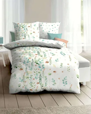 Produktbild von Kaeppel Seersucker Bettwäsche Baumwoll Eucalyptus 100% Baumwolle Reißverschluss Bettbezug Kissenbezug Bettgarnitur Bettwäsche-Set 155x220 + 80x80 cm