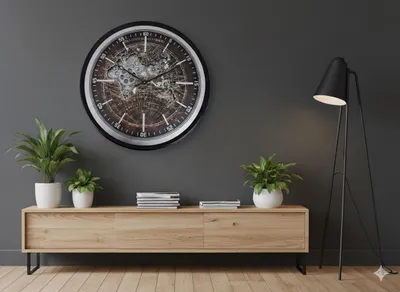 Produktbild von formano Große Moderne Wanduhr Welt mit Beweglichen Zahnrädern 60cm, Metall Clock