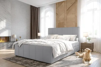 Produktbild von AX LIVING Levente Boxbett mit Bettkasten 140x200 graues Boxspringbett