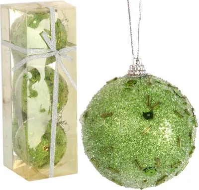 Productafbeelding van Set van 3 piepschuimballen met glitter, 7 cm, groen