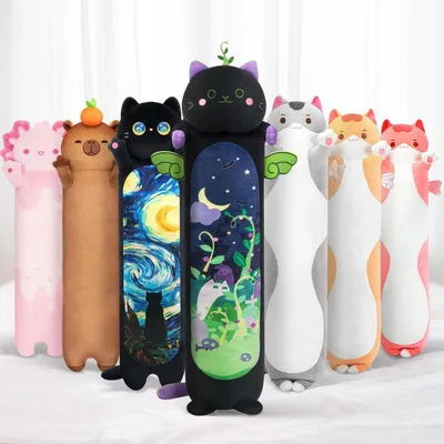 Immagine prodotto di Peluche a forma di gatto, 130 cm, con erba gatta, cuscino lungo, morbido, ideale come regalo