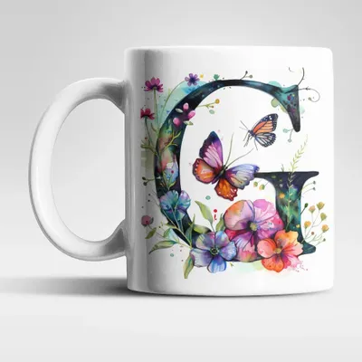 Produktbild von Name A bis Z Blumen Schmetterlinge Kaffeetasse Teetasse Tasse Geschenkidee – G