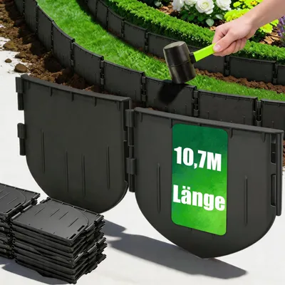 Produktbild von Gazonrand Kunststoff flexibel, 10,7 m, mit Instekssystem, für Beete