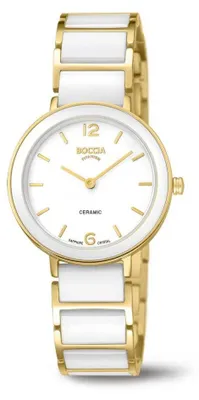Produktbild von Boccia Damen Armbanduhr 3311-03 Titan gelbgold IP Ceramic weiß