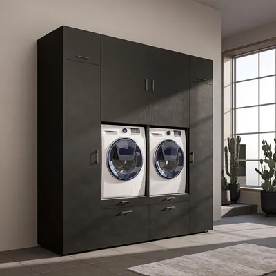 Immagine prodotto di Roomart SERIE 2: mobile doppio per lavatrice, larghezza 224 cm, nero-rovere