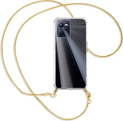 Produktbild von Handykette Backcover-Schutzhülle mit Band (Metall goldfarben) für Realme C35 - goldfarbene Kette Snake