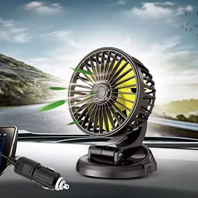 Produktbild von Auto Kfz Ventilator, Lüfter 360 ° Drehbarer 12V Zigarettenanzünder Kühlventilator für Armaturenbrett Mini Tischventilator Ventilator Saugnapf Klein