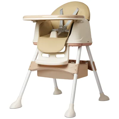 Produktbild von Sessamen-LP 3in1 Hochstühle Kinderstuhl Esstisch Babystuhl Kinder Sitzerhöhung Kindersitz Tischstuhl mit Tisch und Rollen Tablett Tragbarer, Beige