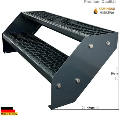 Produktbild von Gitterrost Stahl Wangentreppe 2 Stufen Verzinkt & Anthrazit Pulverlackiert - (L x B x H) 44cm x 100cm x 38cm