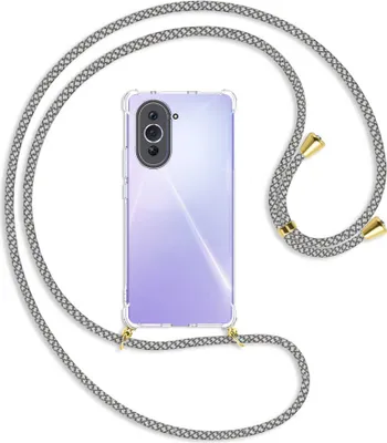 Produktbild von Handykette Backcover-Schutzhülle mit Band (Metall goldfarben) für Huawei nova 10 (NCO-AL00, 6.67'') - weiß/grau kariert