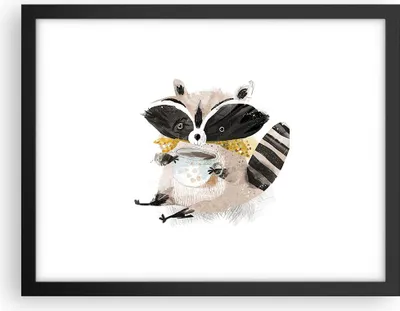 Produktbild von Gerahmtes Poster - Schwarzer Rahmen - Waschbär Tasse Kinder - 40x30 cm - Wand Bild - Wanddeko - Wandbilder - Kunstposter - Wandposter - Bilderrahmen - Bilder - Kunstdruck - P2BAA40x30-4716