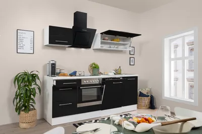 Produktbild von Küche Küchenzeile Küchenblock Weiß Schwarz Amanda 220 cm Respekta Premium
