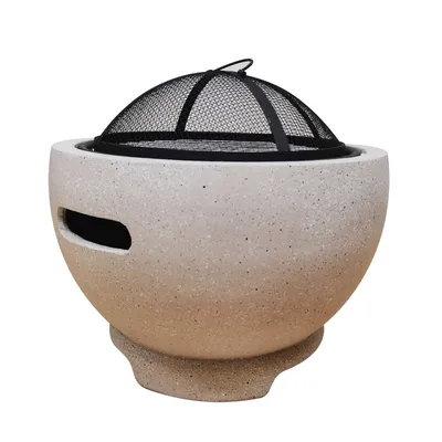 Produktbild von Köhko Feuerschale & Dekoschale Shanghai ø45xH30 cm aus Kombination von Gusseisen und Polyesterharz mit Funkschutz Feuerstelle Feuerlager zum Grill BBQ für Outdoor Garten Balkon Terrasse