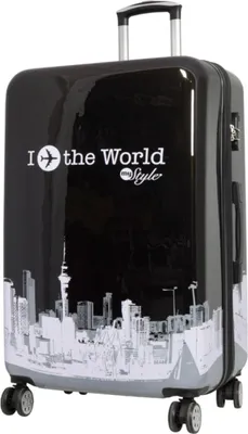 Produktbild von Hartschalen Reise Koffer Trolley mit Dehnfalte Motiv Fly the World Schwarz - Gr. XL