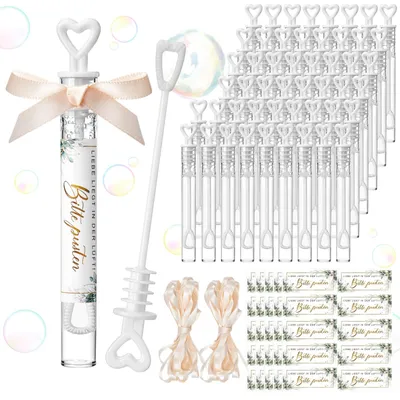 Produktbild von Seifenblasen-Röhrchen - Herz-Design - Gastgeschenk für Hochzeiten - 50 Stück