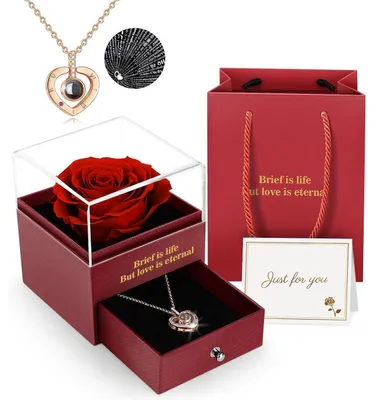 Produktbild von Ewige Rose Geschenkbox mit Kette, Rote Rose, Romantisches Geschenk für Sie