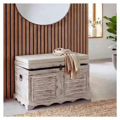 Produktbild von Holztruhe Sitzbank Aufbewahrungstruhe, Shabby-Look Vintage 50x76x45cm - weiß