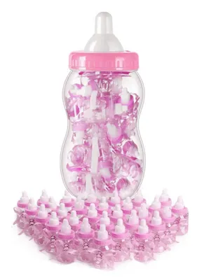 Zdjęcie produktu dla Różowy Zestaw na Baby Shower, Chrzciny, Podziękowania dla Gości - Butla + 30 Mini Butelek
